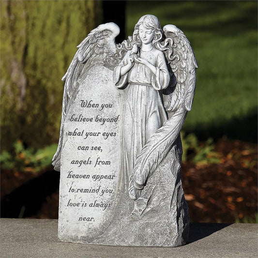 11.25"H ANGEL WITH BIRD GARDEN STONE