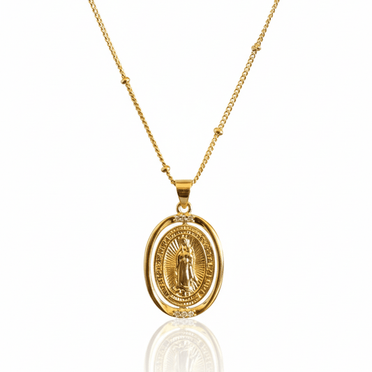 Gold-Plated Our Lady of Guadalupe Necklace · 18” Chain