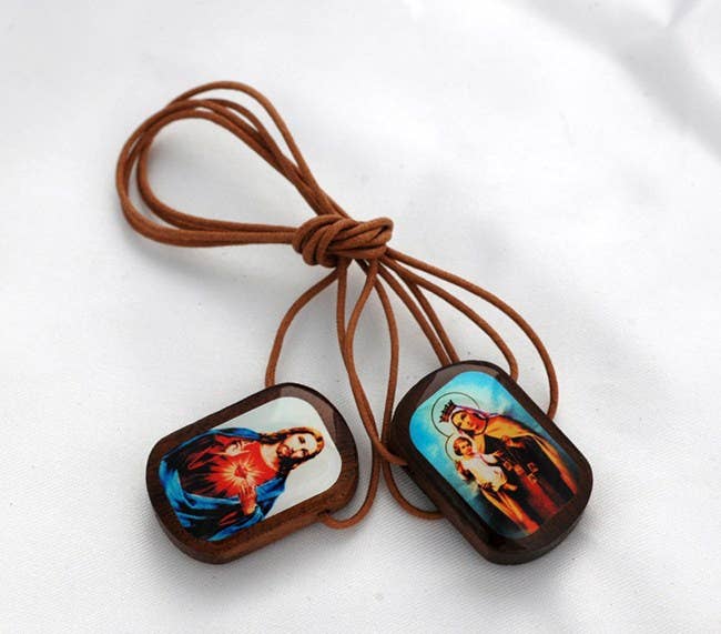 Large Brazilian Wood Scapular Charm Necklace