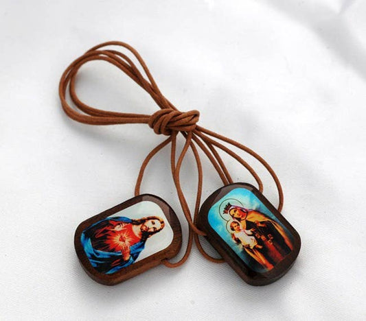 Large Brazilian Wood Scapular Charm Necklace