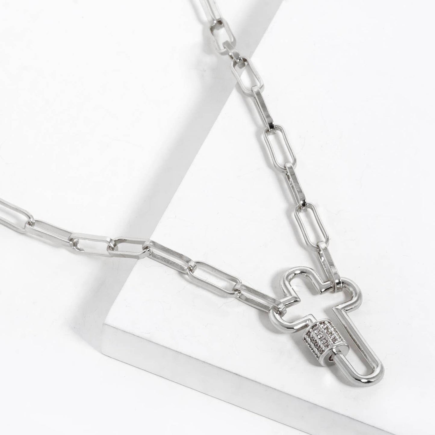 Gold Chain Choker with Cut-Out Cross Lock Pendant