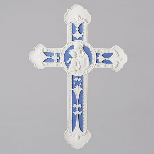 9"H MADONNA & CHILD WALL CROSS DELLA ROBBIA