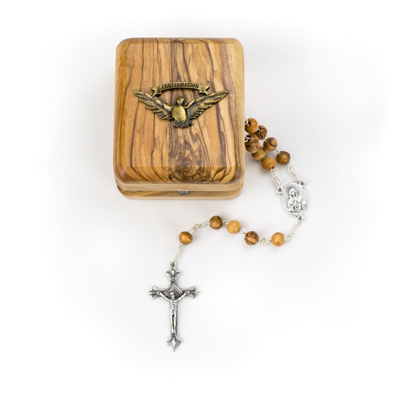 Olive Wood Rosary Box w/ Rosary