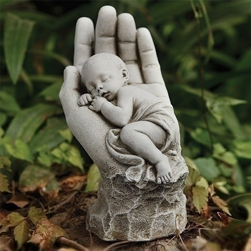 11.2"H IN THE PALM OF HIS HAND GARDEN STATUE