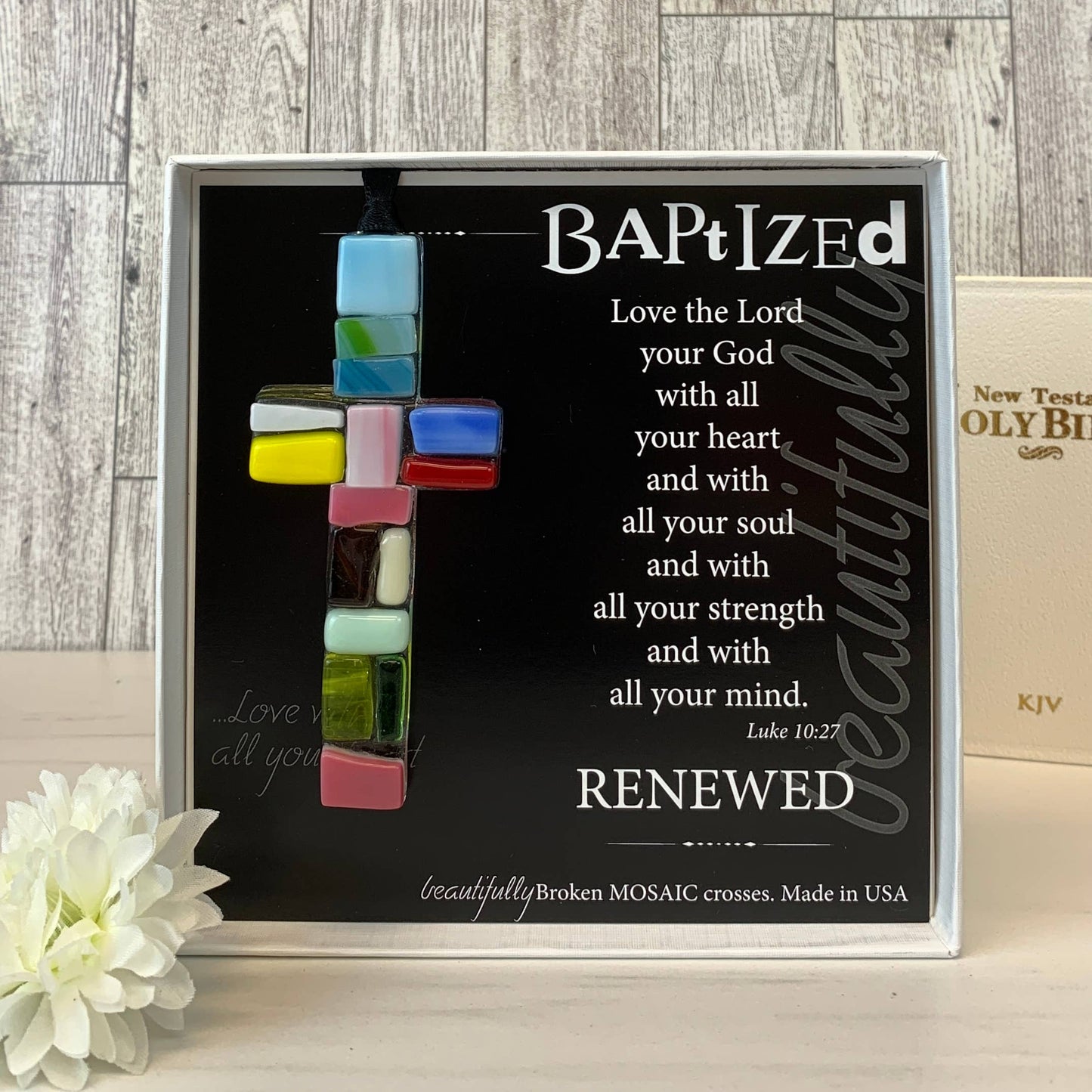 Baptized Cross for Child or Adult: USA Handmade Glass 4461