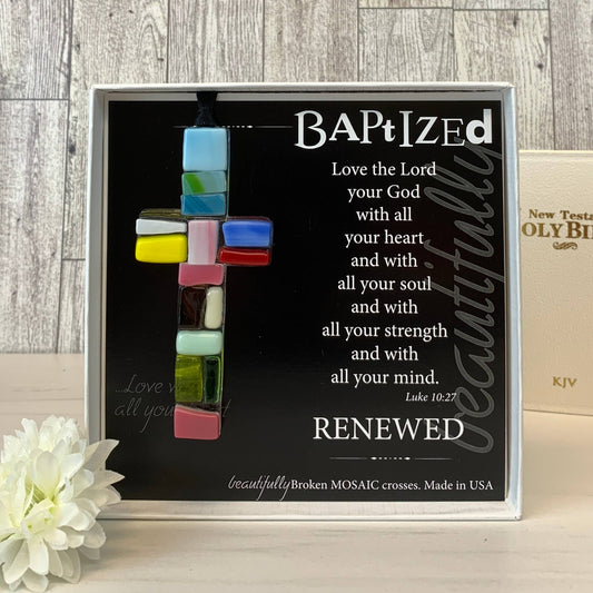Baptized Cross for Child or Adult: USA Handmade Glass 4461