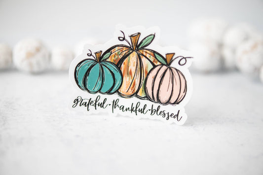 Grateful Thankful Blessed Clear Vinyl, Sticker, 3x3 in.