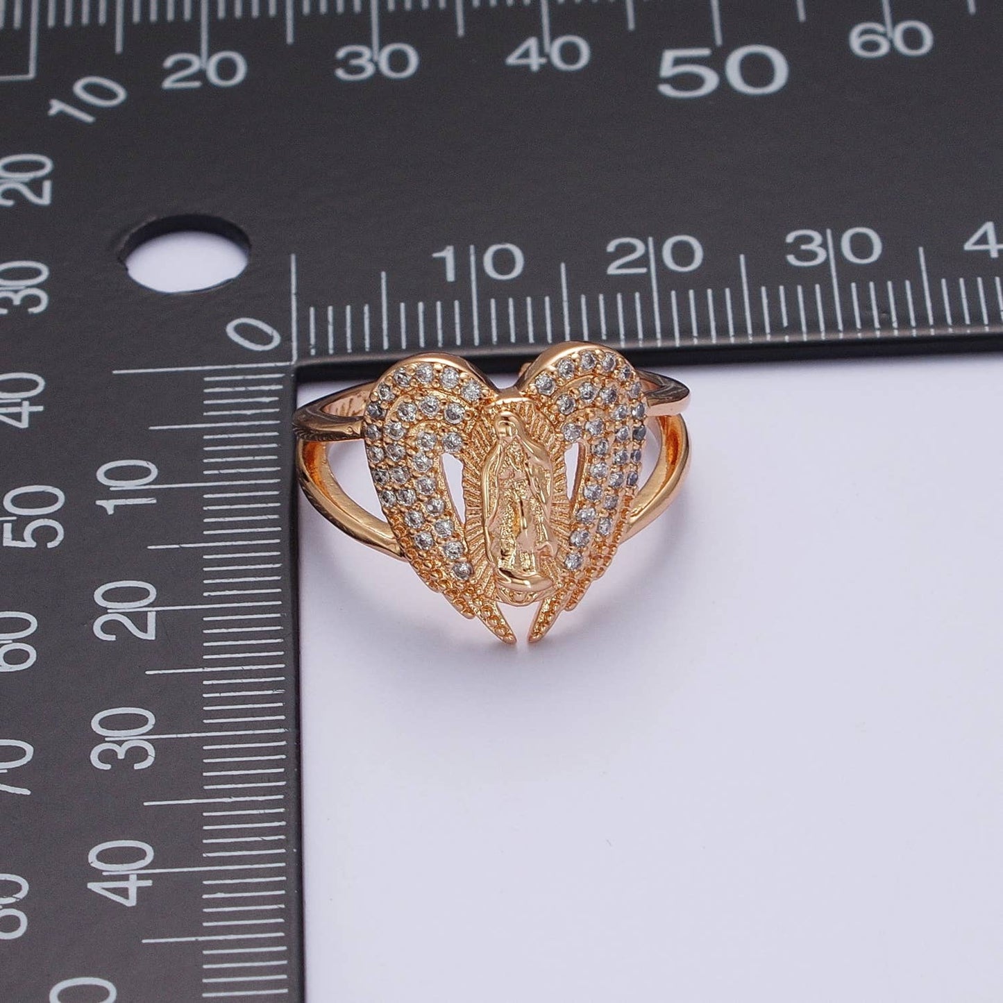 Vintage Religious Micro Pave Holy Mary Adjustable Ring O1989