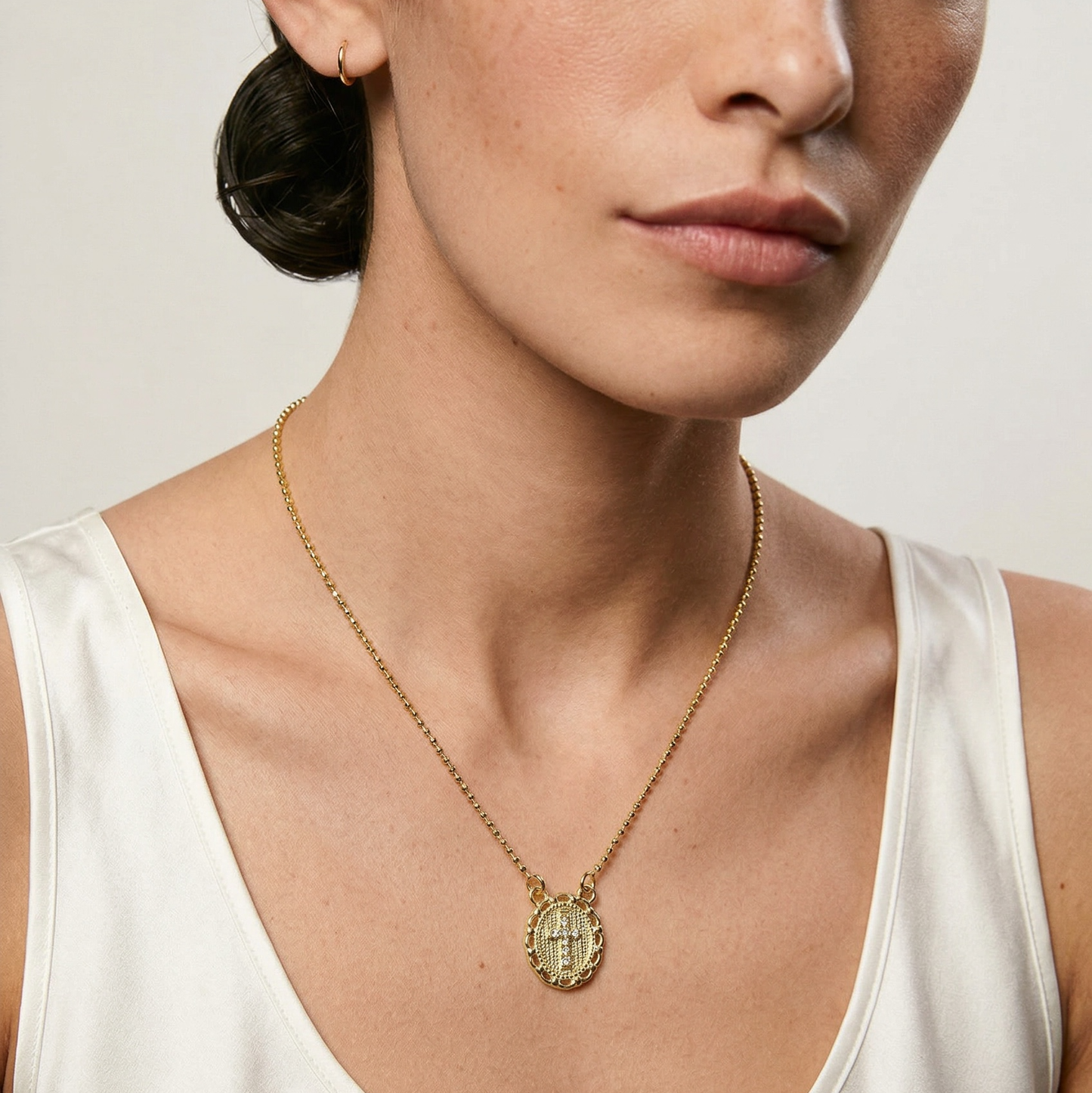 18k Gold Filled Cross Plate Scapular Necklace