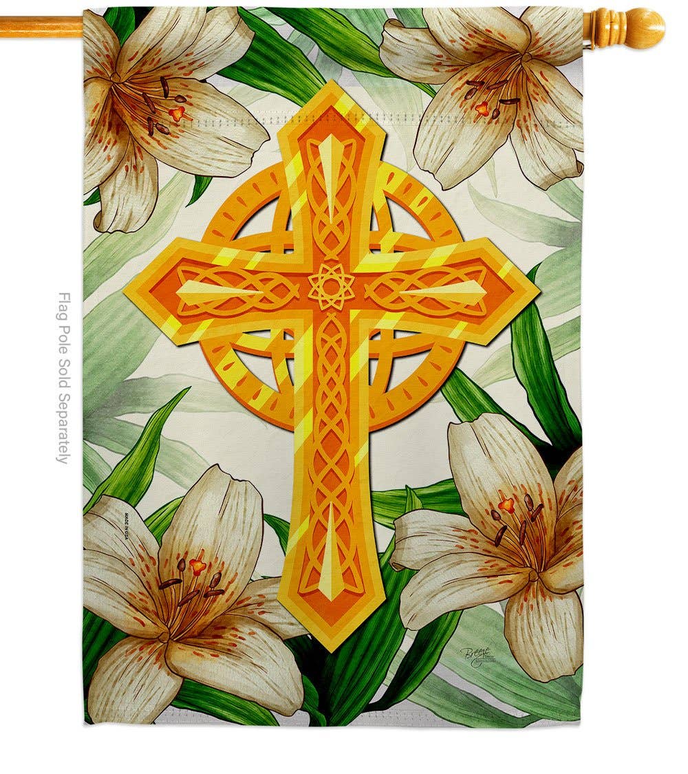 Cross Religious Faith Floral Decor Flag