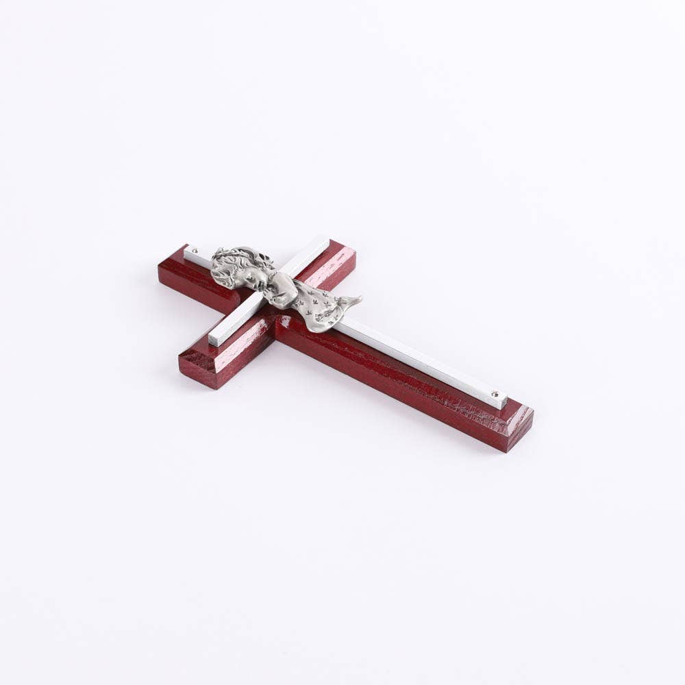 Wall Cross - Cherry Wood with Stainless Steel - Praying Girl