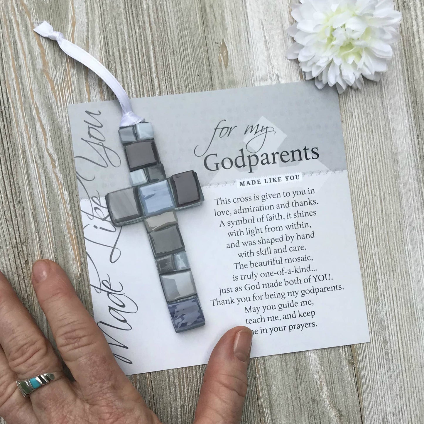 Godparent Gift USA Handmade Glass Cross 4490
