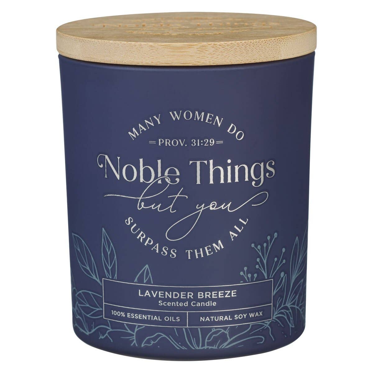 Glass Candle w/Bamboo Lid Blue Noble Things Prov. 31:29
