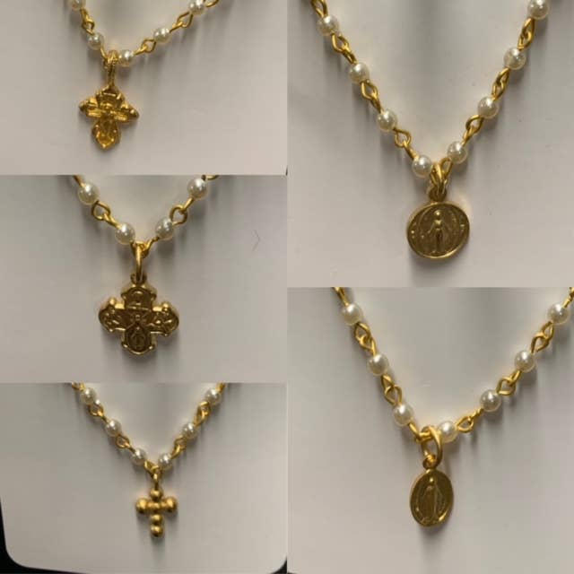N102MARY2 CLASS PEARL 2MM ROSARY CHAIN MARY NECKLACE