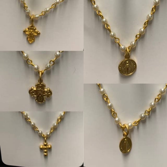 N102MARY2 CLASS PEARL 2MM ROSARY CHAIN MARY NECKLACE
