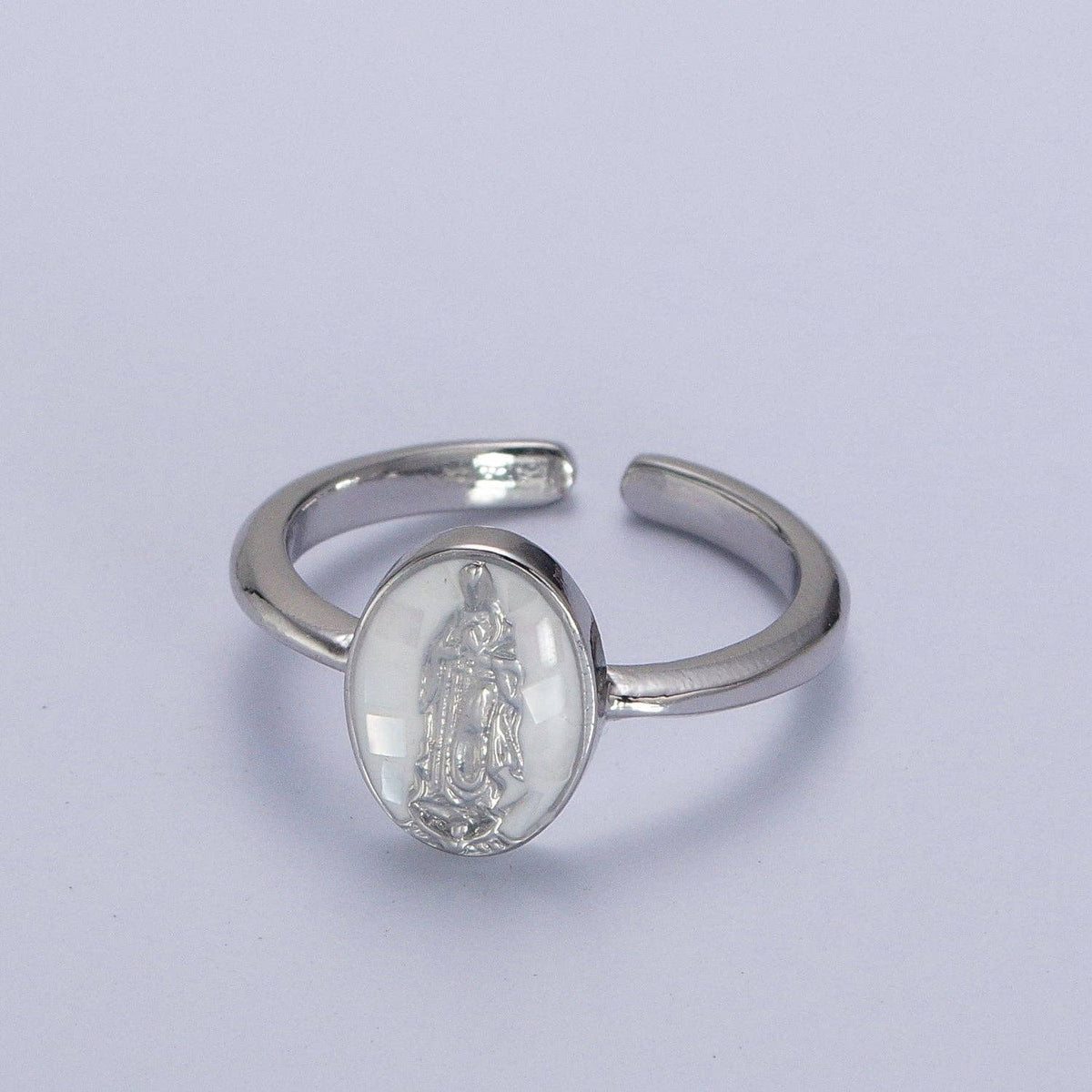Gold Filled Oval Virgin Mother Mary Shell Opal Ring