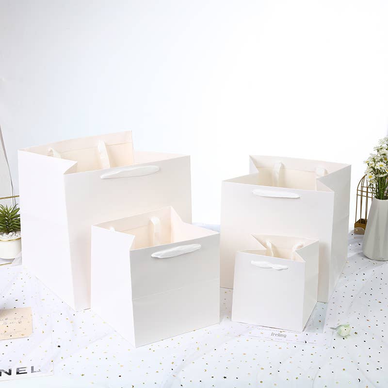 Square white paper gift bag with free tissue