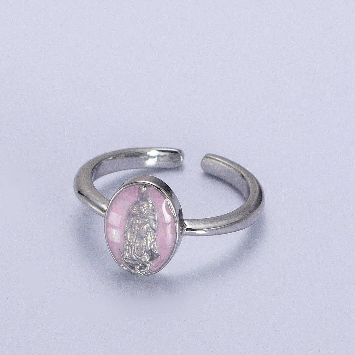 Gold Filled Oval Virgin Mother Mary Shell Opal Ring