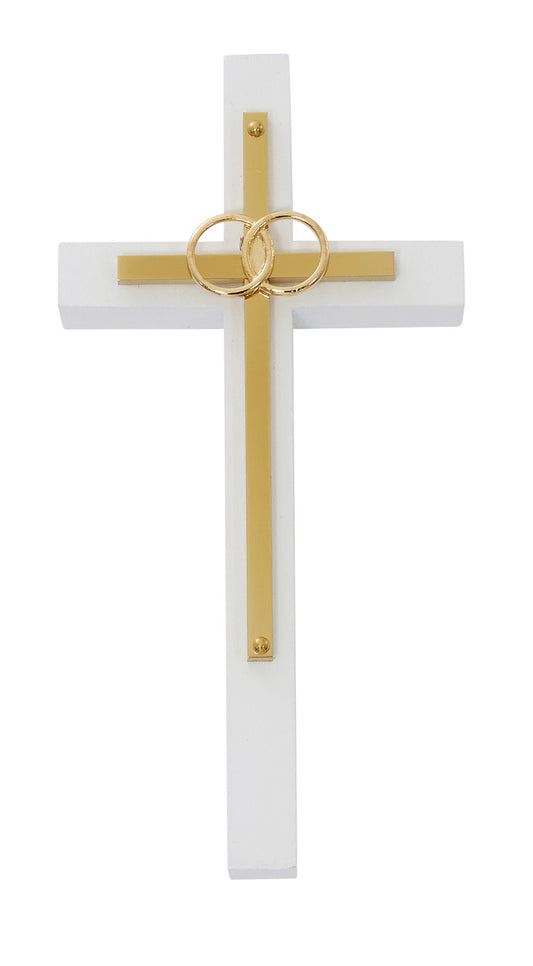 6" WHITE AND BRASS WEDDING CROSS