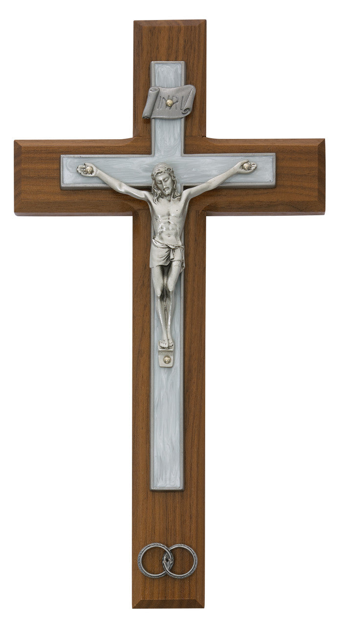 10" WALNUT/WHITE EPOXY Wedding Crucifix