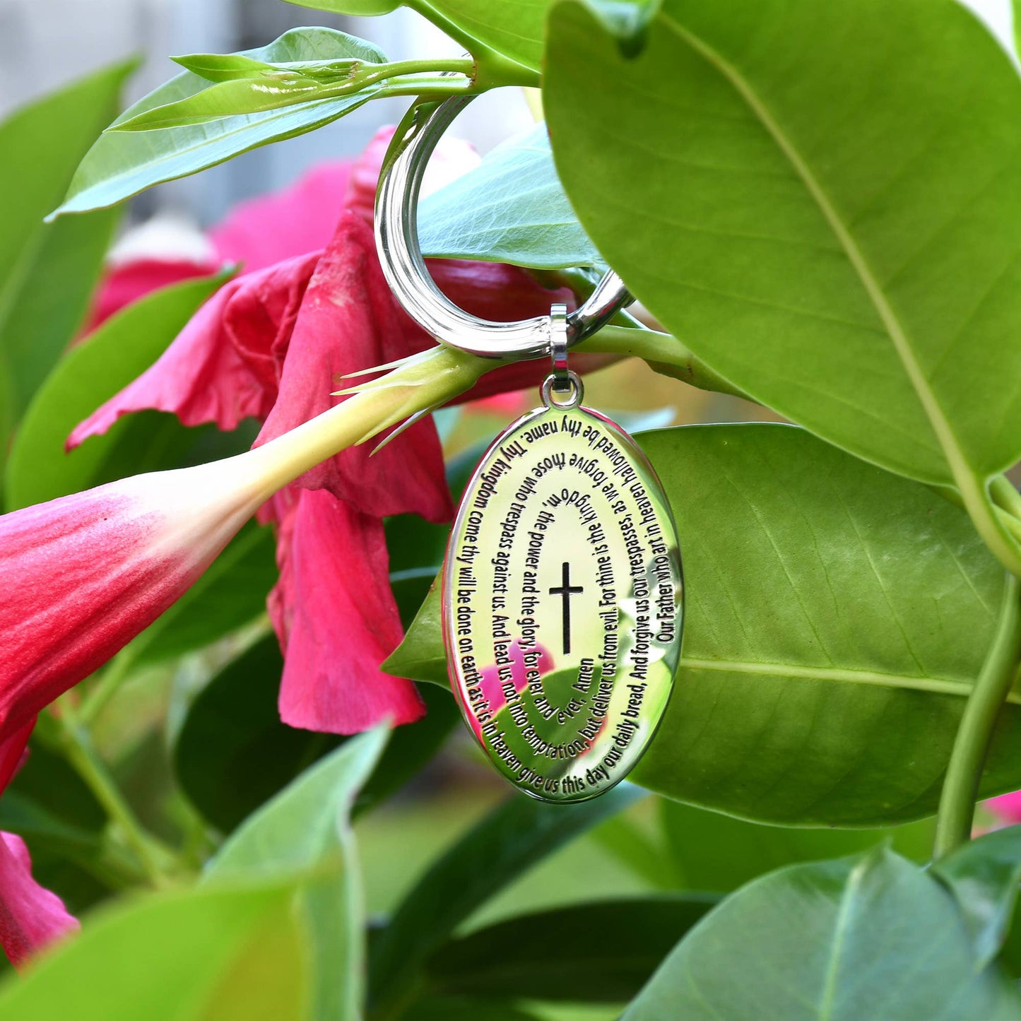 The Lord's Prayer Oval Stainless Steel Keyring Our Father