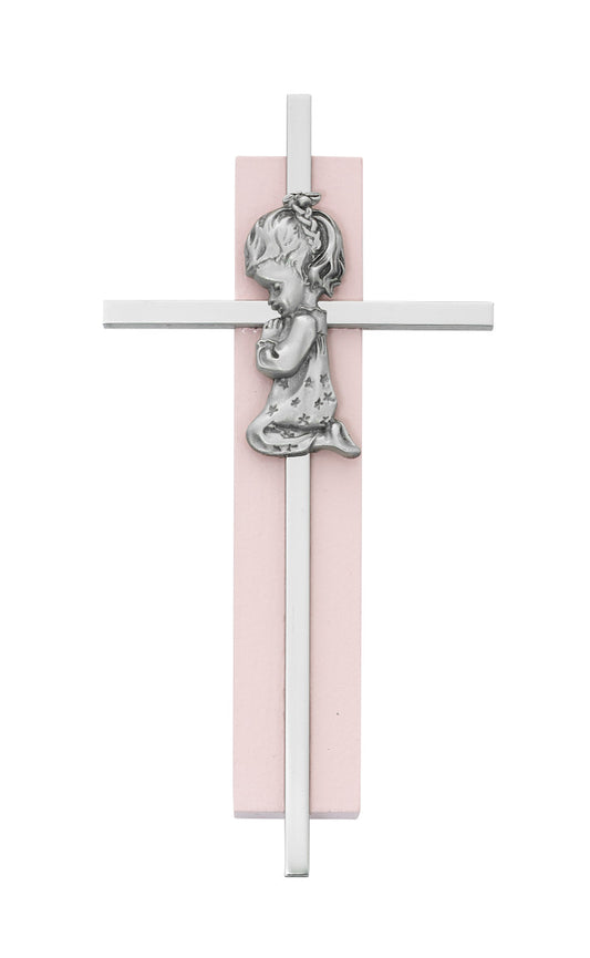 SILVER CROSS ON PINK WOOD