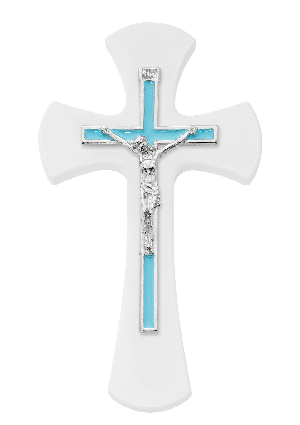 7" WHITE CROSS WITH COLORED CRUCIFIX