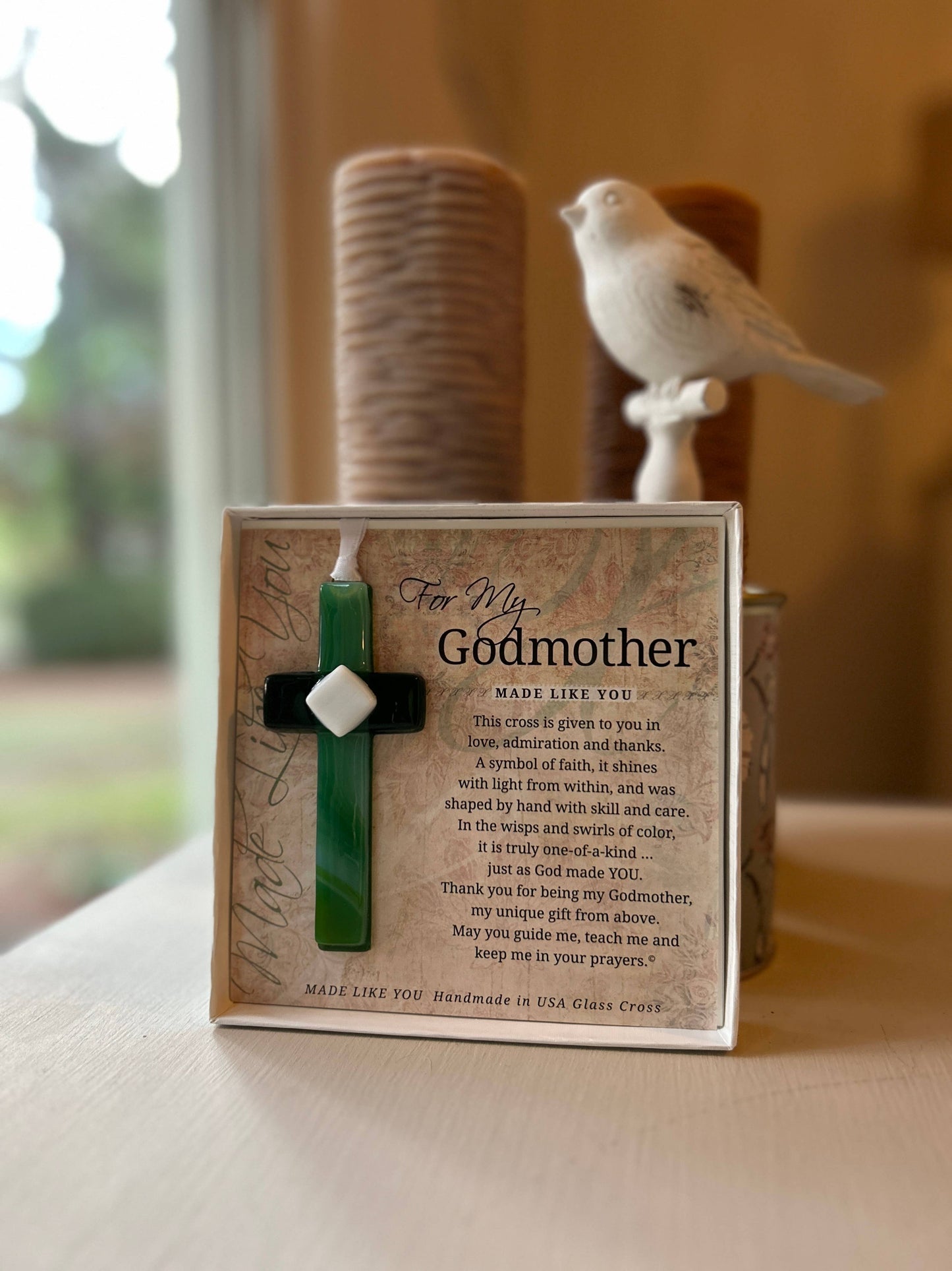 Godmother Gift USA Handmade Glass Cross