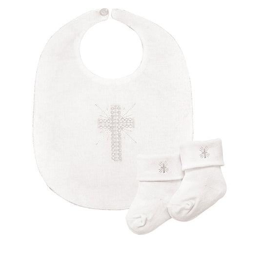 Embroidered Cross Bib & Lace Sock Set, 6-12 months