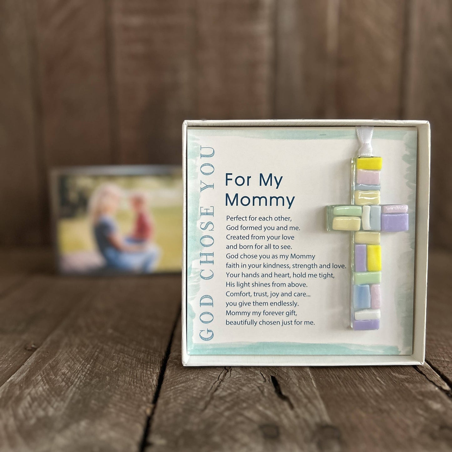 God Chose You Mommy Gift USA Handmade Glass Cross