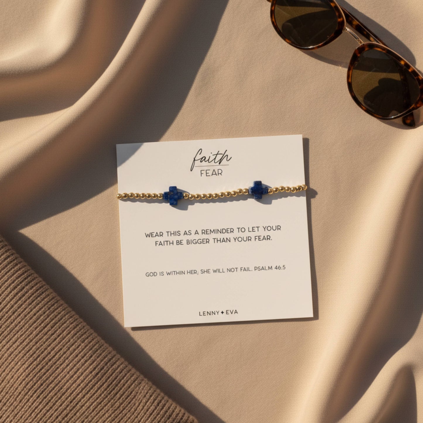 Faith Over Fear Lapis Lazuli Gemstone Cross Beaded Bracelet