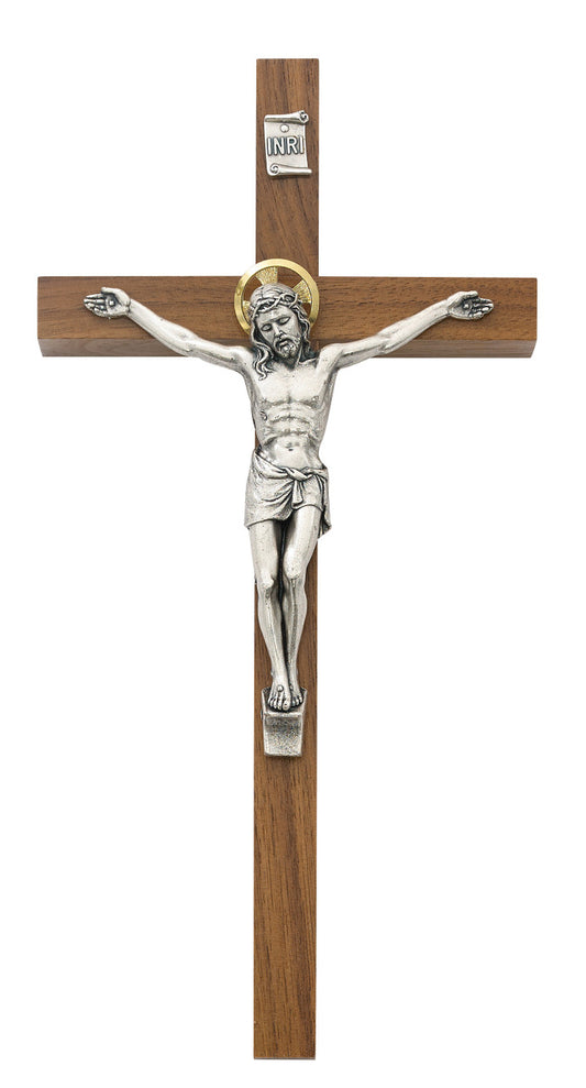 8" WALNUT CRUCIFIX W/HALO