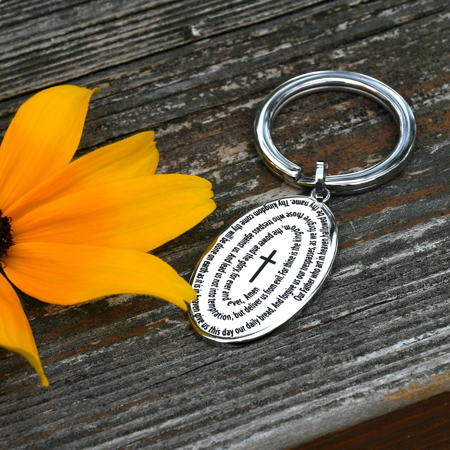 The Lord's Prayer Oval Stainless Steel Keyring Our Father
