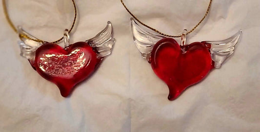 Winged heart. hand-blown glass