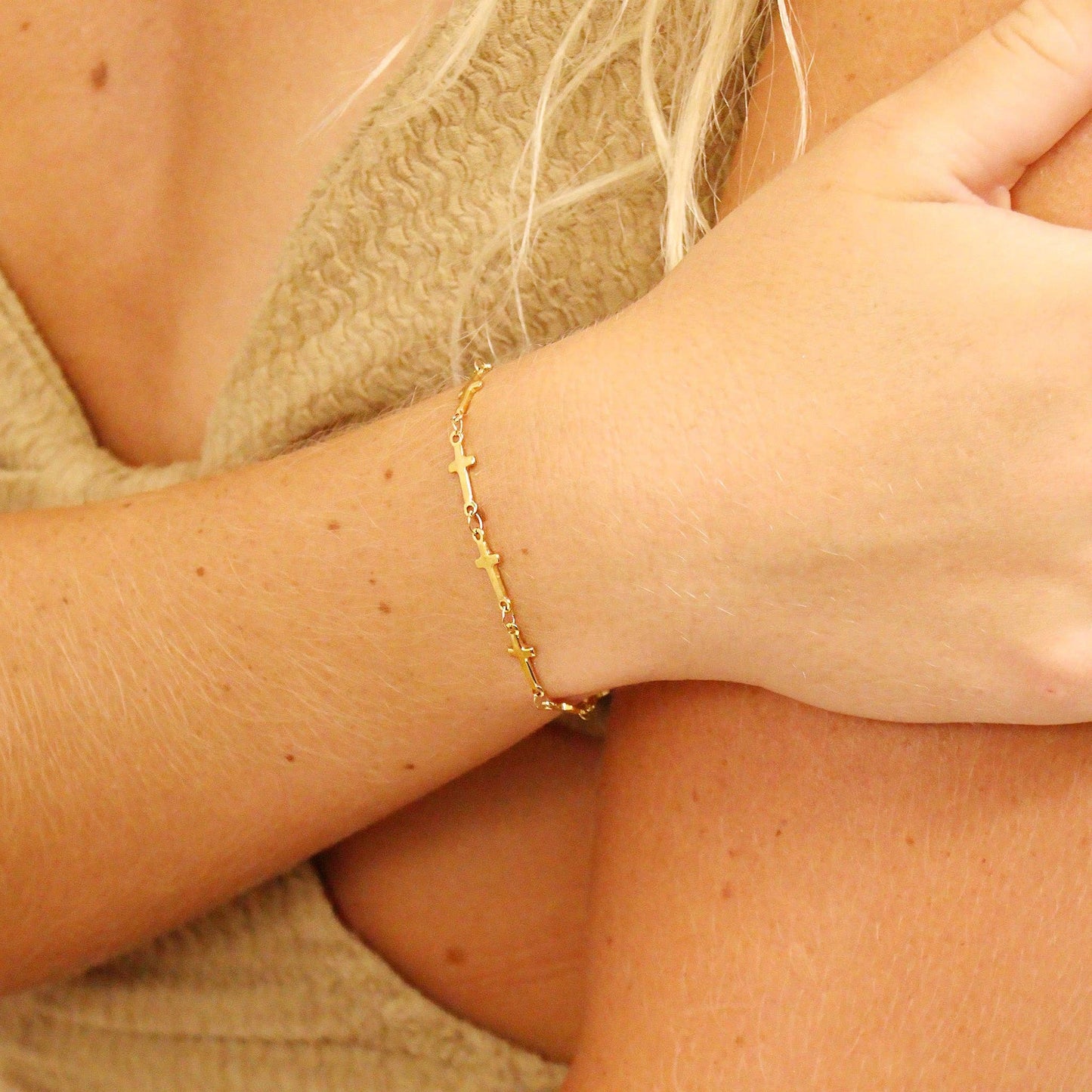 Stainless Steel Cross Chain Bracelet