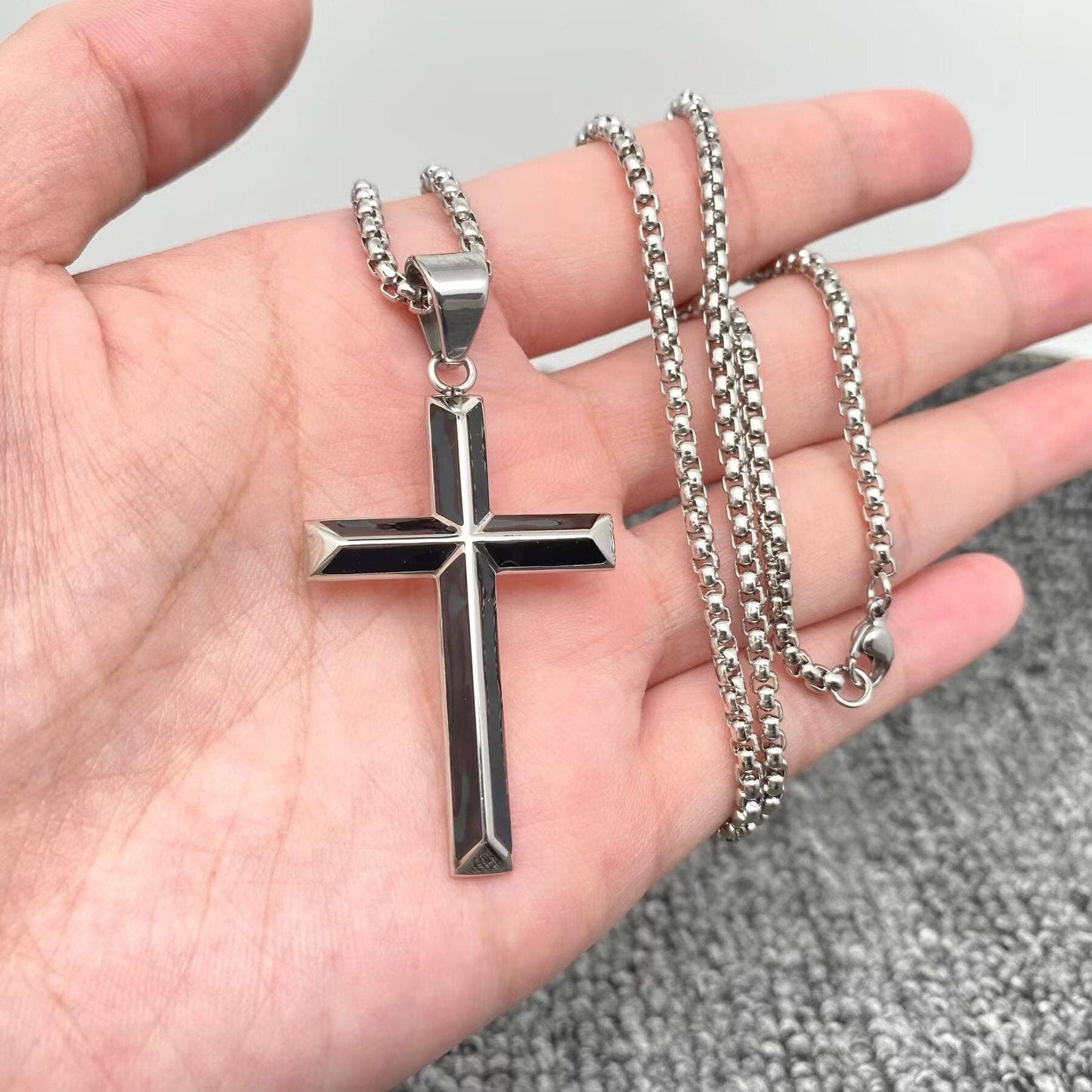 Enamel Beveled Cross Stainless Steel Necklace - MJ/MNP