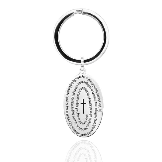 The Lord's Prayer Oval Stainless Steel Keyring Our Father