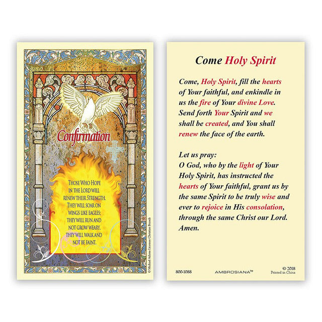 Holy Card - Laminated - Confirmation Come Holy Spirit