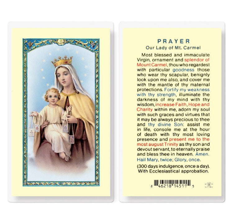 Holy Card - Laminated - 800-157 Our Lady of Mt. Carmel Prayer