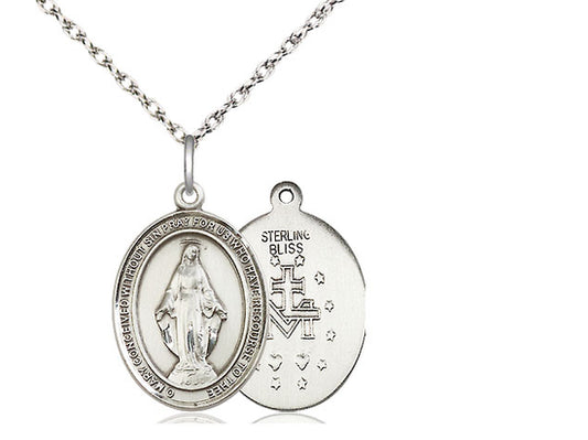 Sterling Silver Miraculous Medal 18" Curb Chain