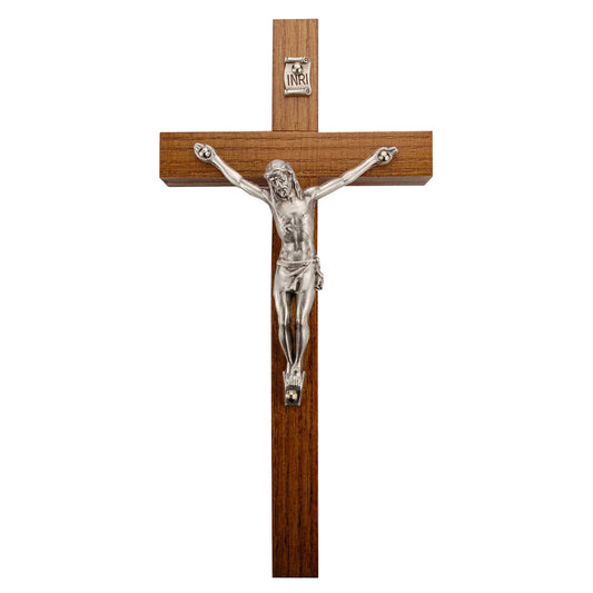 6" WALNUT CRUCIFIX SILVER CORPUS