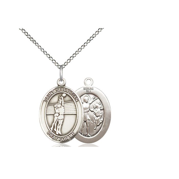 St Sebastian Volleyball Sterling Oval Medal w/ 18" chain