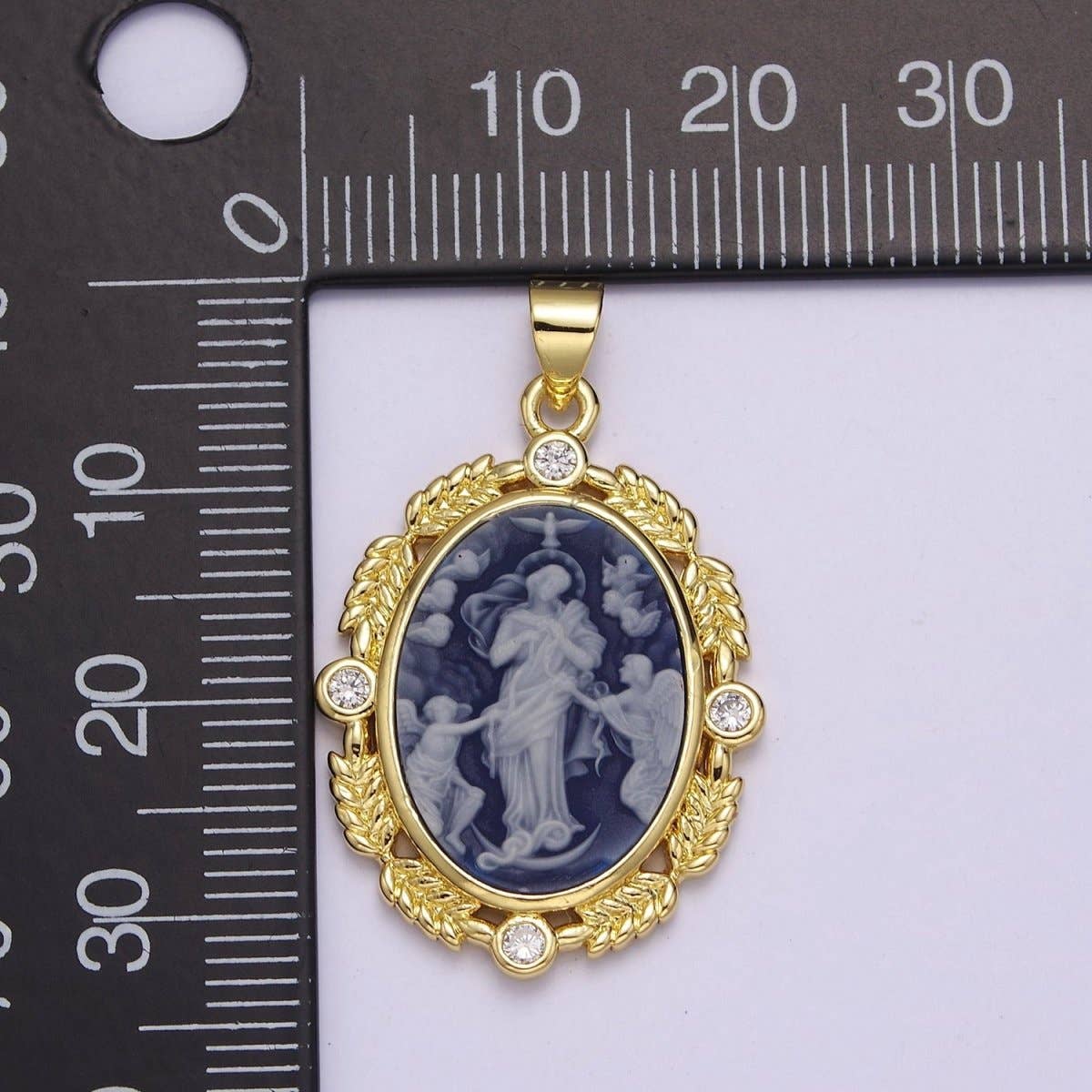 Dainty Vintage Blue Agate Jesus pendant Angel cameo