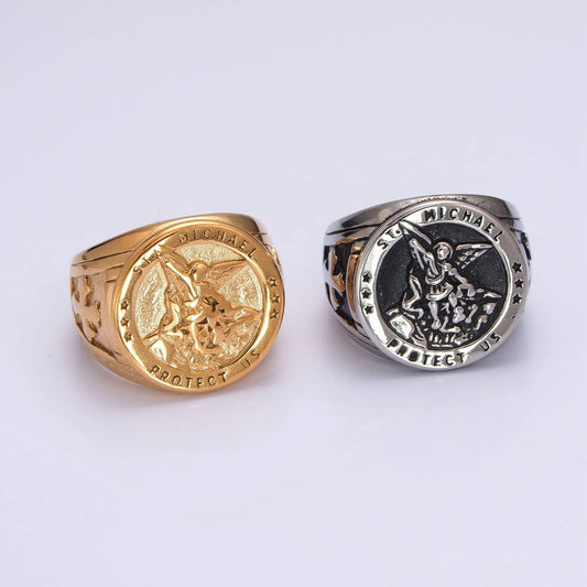 Gold/Silver Religious St. Michael Signet Ring for Men