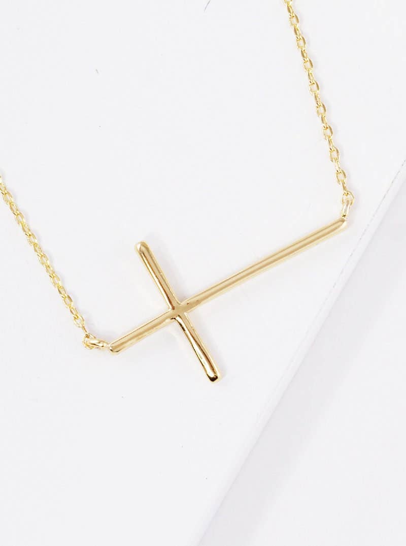 Gold Plated Sideway Christian Cross Necklace