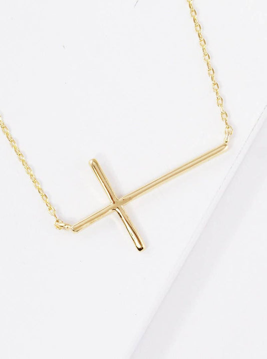 Gold Plated Sideway Christian Cross Necklace