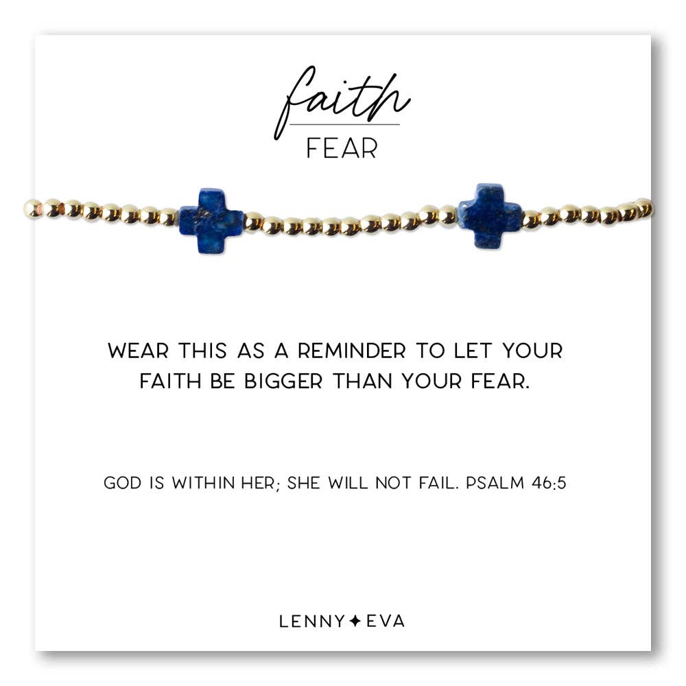 Faith Over Fear Lapis Lazuli Gemstone Cross Beaded Bracelet