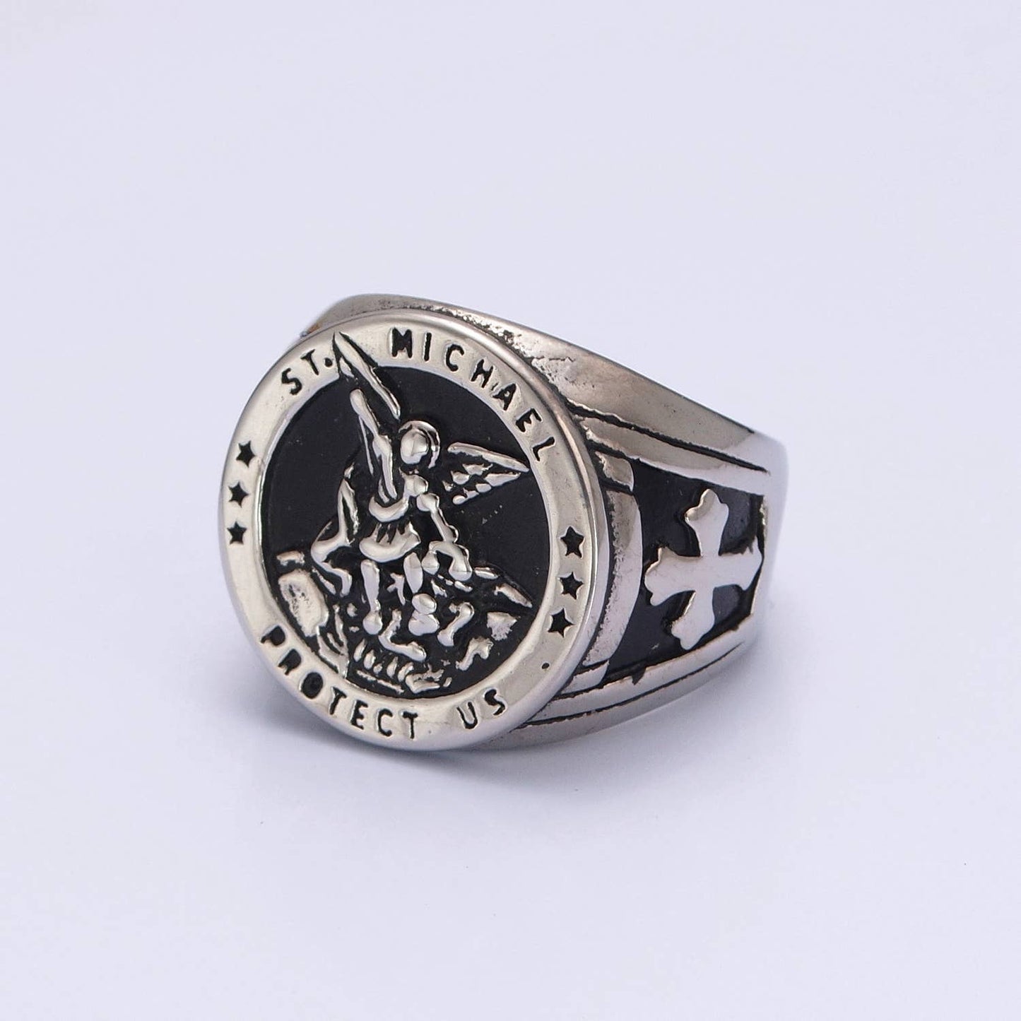 Gold/Silver Religious St. Michael Signet Ring for Men