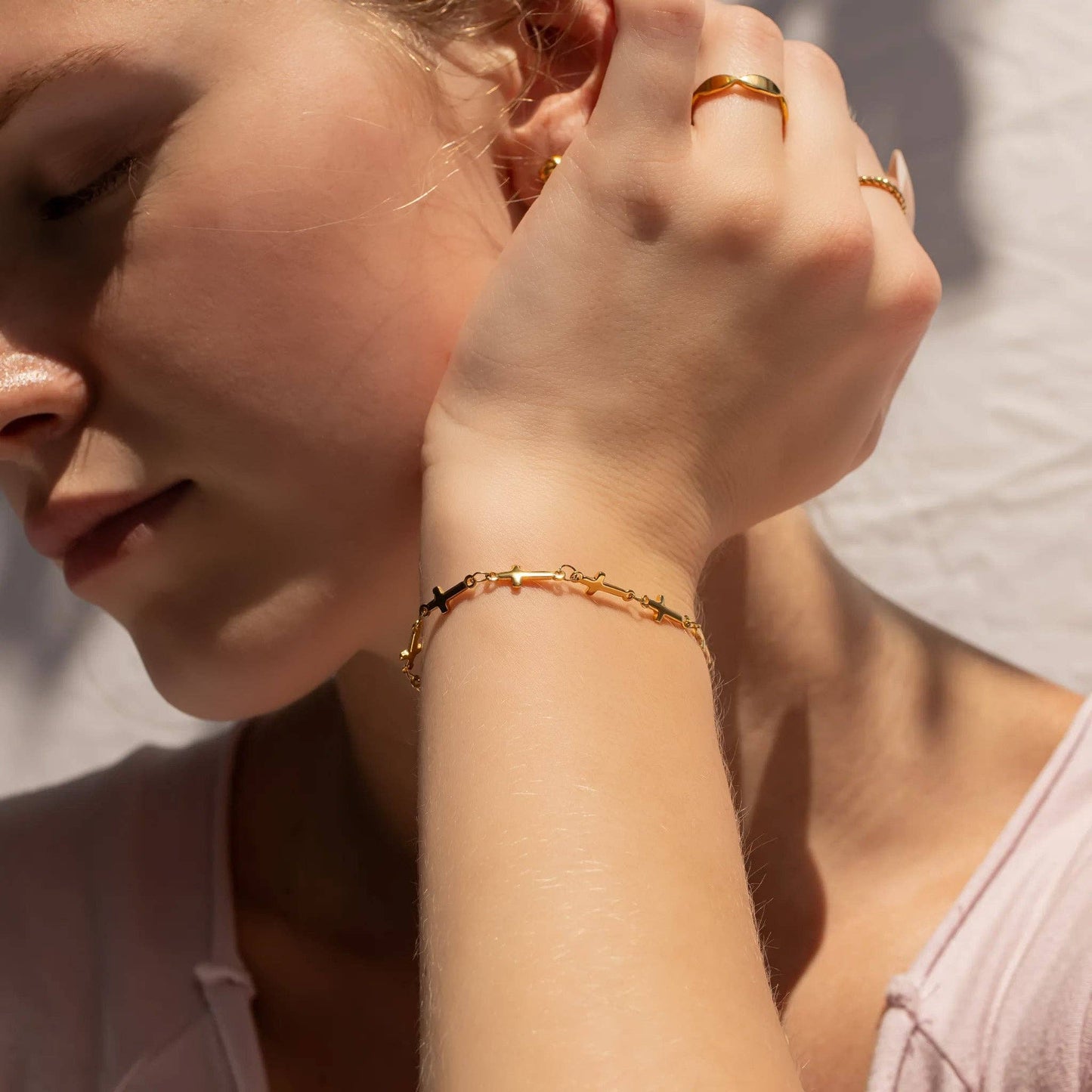 Stainless Steel Cross Chain Bracelet