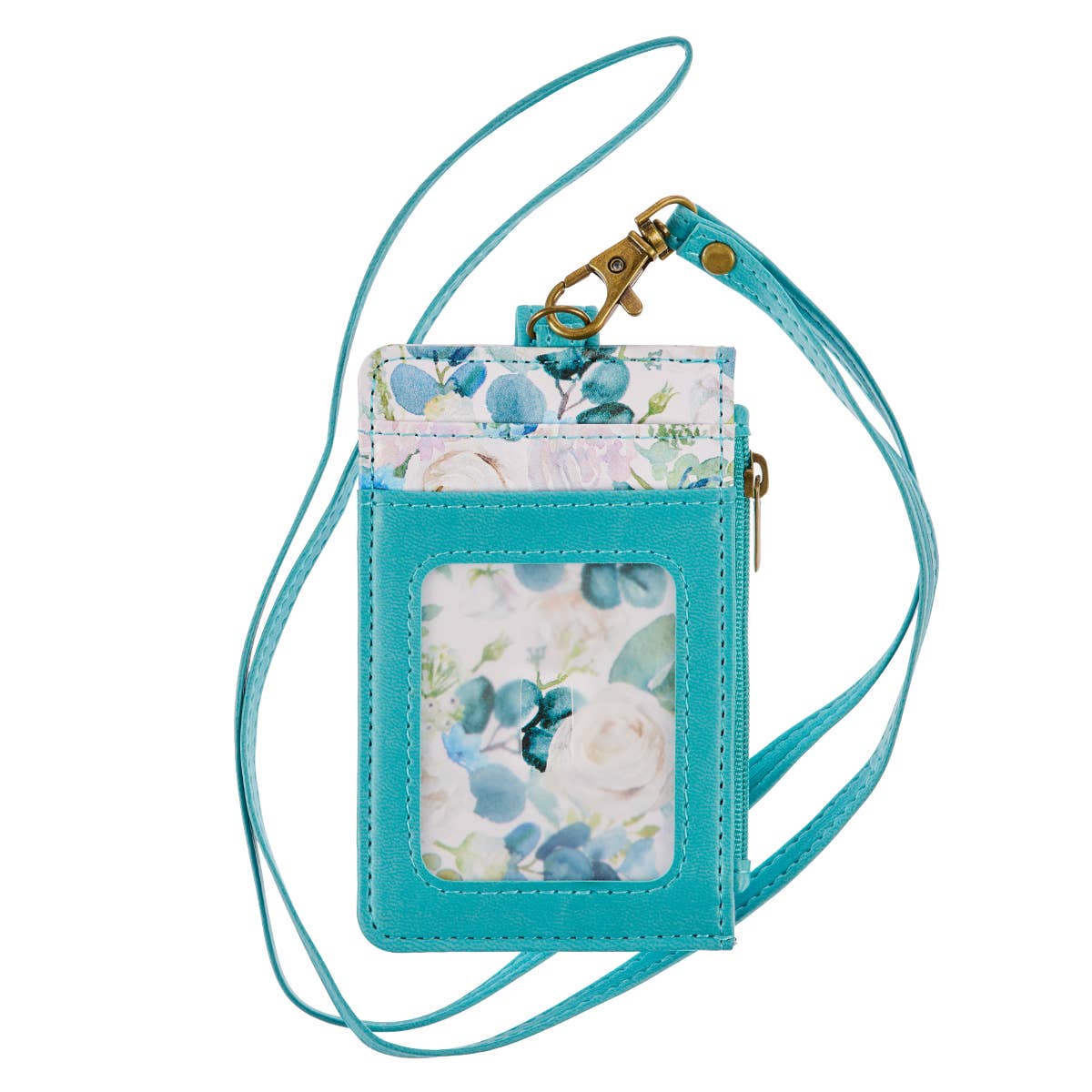 ID Card Holder Teal/White Floral Printed Be Still & Know